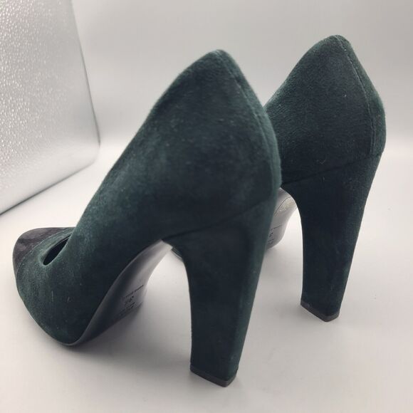 Prada Heel Pumps Shoes Donna Calzature Green Black Suede Cap Toe Sz 6 36 Used - Picture 6 of 10